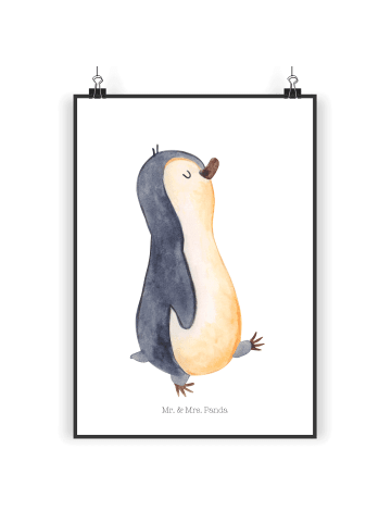 Mr. & Mrs. Panda Poster Pinguin mHerzieren ohne Spruch in Weiß