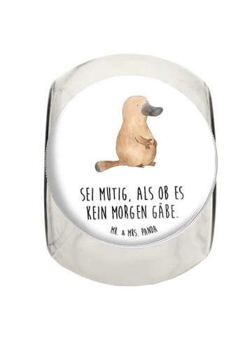 Mr. & Mrs. Panda Süßigkeiten Glas Schnabeltier Mut mit Spruch in Weiß