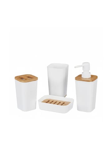 relaxdays 4-teiliges Badaccessoires-Set in Weiß