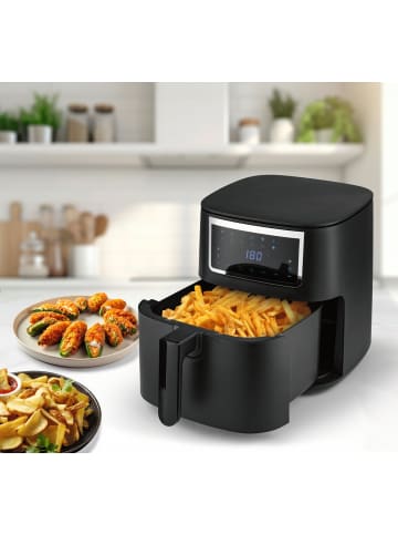 Gourmet Maxx Heißluft-Fritteuse Digital 7l 1700W schwarz matt/Edelstahl Schwarz