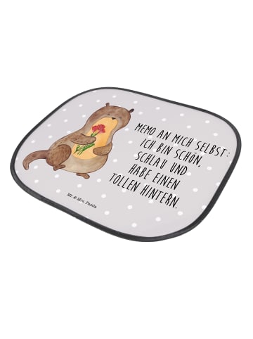 Mr. & Mrs. Panda Scheibenschutz Auto Otter Blumenstrauß mit Spruch in Grau Pastell