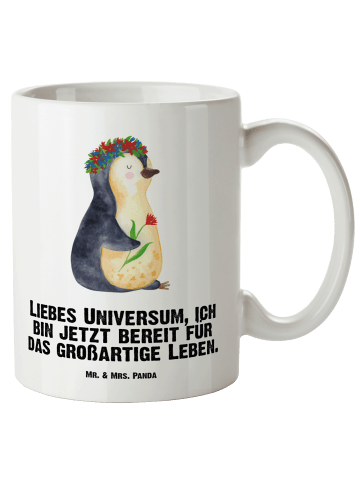 Mr. & Mrs. Panda Teebecher Pinguin Blumen mit Spruch in Weiß