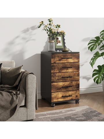 relaxdays Rollcontainer in Schwarz/ Braun - (B)40 x (H)69 x (T)40 cm