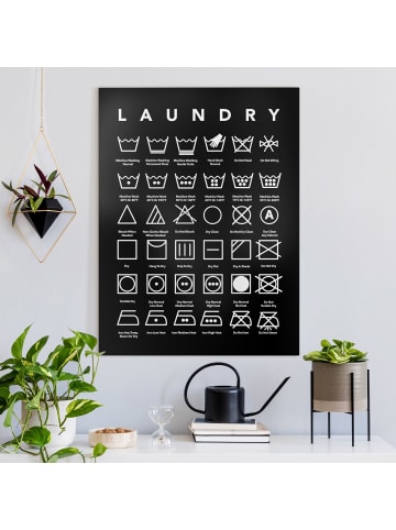 WALLART Leinwandbild - Laundry Symbole schwarzweiß in Schwarz-Weiß