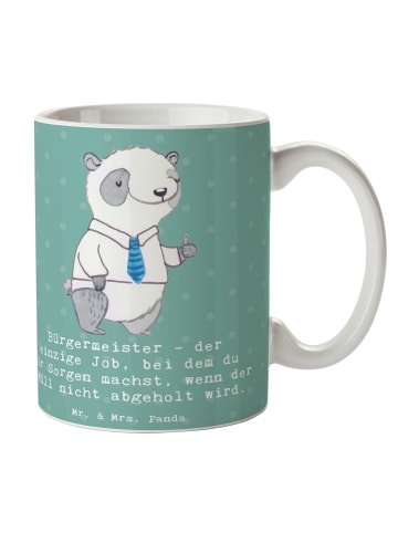 Mr. & Mrs. Panda Keramtiktasse Bürgermeister Job mit Spruch in Meeresbrise