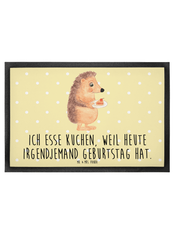 Mr. & Mrs. Panda Fußmatte Igel Kuchenstück mit Spruch in Gelb Pastell