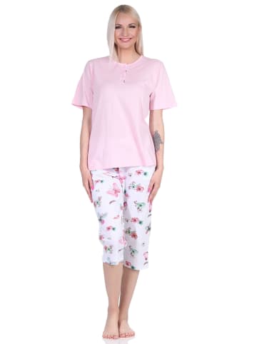 NORMANN Capri Schlafanzug kurzarm floraler Print in rosa