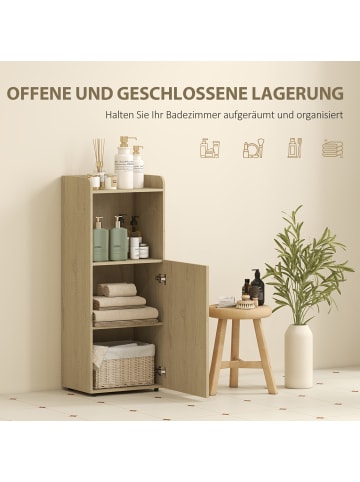 HOMCOM Badezimmerschrank-40L x 31B x 104H cm-Eiche