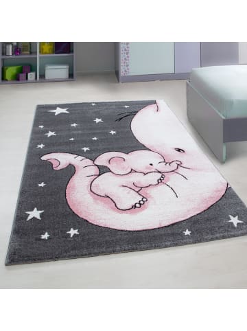KADIMA DESIGN Kinderteppich Elefant Polypropylen saugroboter Kurzflor Kinderzimmer in Pink