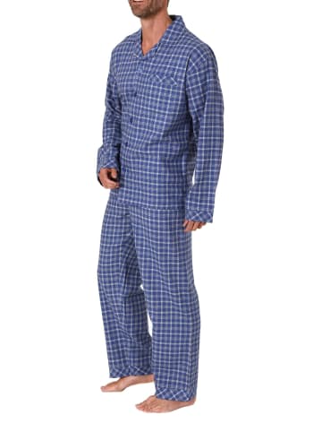 NORMANN Flanell Pyjama Schlafanzug zum durchknöpfen - 70115 in blau