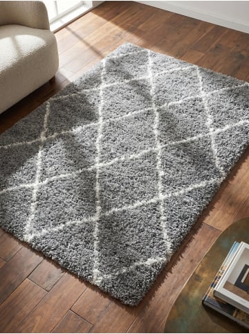 KADIMA DESIGN Teppich Hochflor Shaggy Waschbar Geometrisch DOLOMIT Strapazierfähig in Grau
