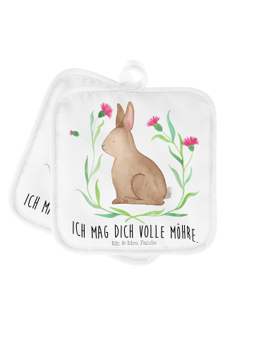 Mr. & Mrs. Panda Ofenhandschuhe Hase Sitzen mit Spruch in Weiß