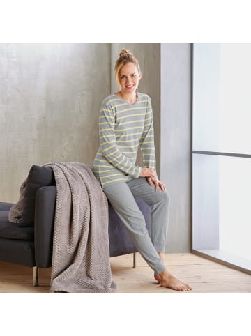 Erwin Müller Single-Jersey Schlafanzug in hellgrau meliert/gelb