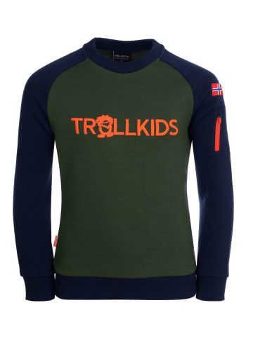 Trollkids Sweatshirt "Sandefjord" in Waldgrün/Marineblau