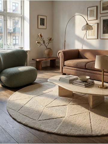 KADIMA DESIGN Wollteppich Kurzflor DEBEN Geometrisch Abstrakt Handgetuftet in Natur