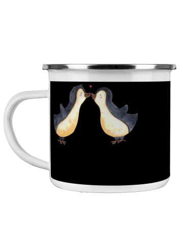 Mr. & Mrs. Panda Camping Emaille Tasse 1. Hochzeitstag Papierhoc... in Schwarz