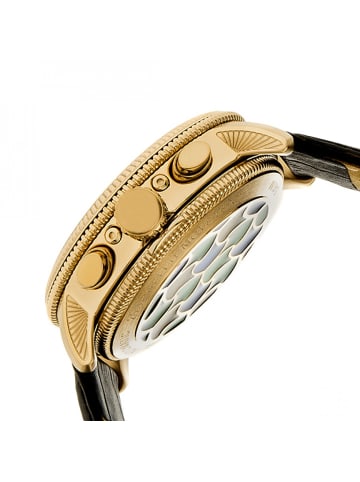 Heritor Aura Herren-Uhr mit halbskelettiertem Lederarmband in Gold /Black