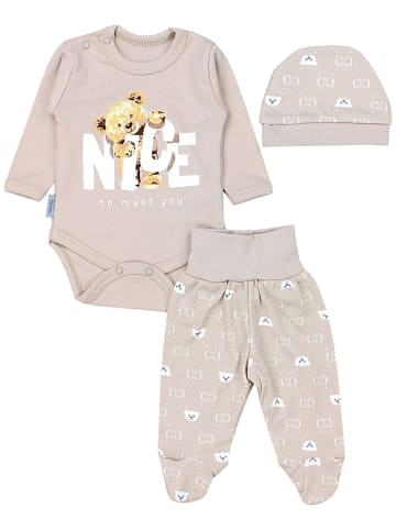TupTam Baby Bekleidungsset Langarmbody Hose Mütze3 teilig in beige Modell 1