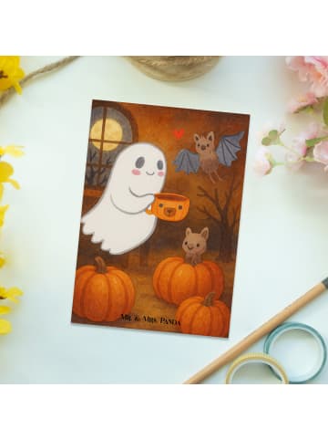 Mr. & Mrs. Panda Postkarte Gespenst Kaffee Design ohne Spruch in Weiß