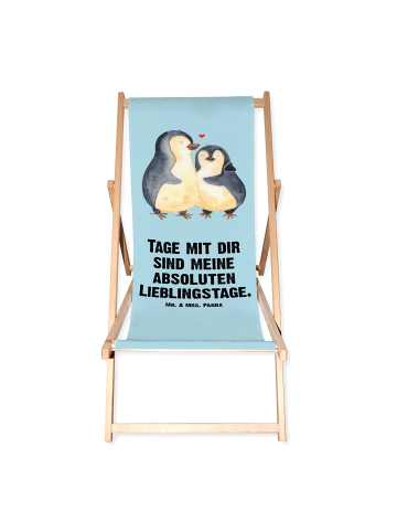 Mr. & Mrs. Panda Gartenliege Pinguin umarmen mit Spruch in Eisblau