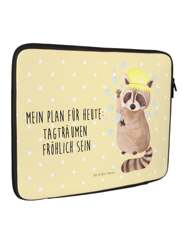 Mr. & Mrs. Panda Notebook Tasche Waschbär mit Spruch in Gelb Pastell