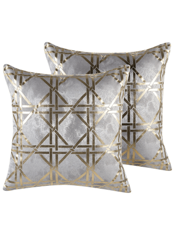Beliani 2er-Set Dekokissen CASSIA in Grau/Gold