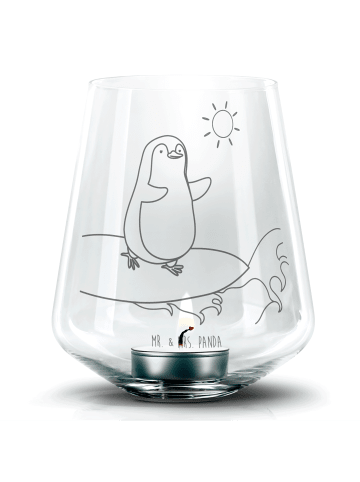 Mr. & Mrs. Panda Windlicht Pinguin Surfer ohne Spruch in Transparent
