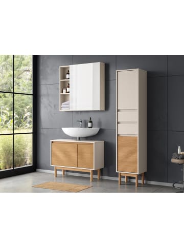 home24 home24 massiver Waschbeckenunterschrank aus massiver Pinie im skandinavischen Stil in Beige / Pinie Natur
