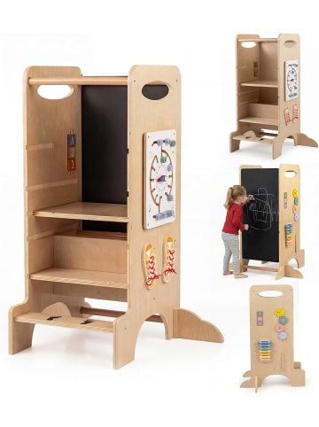COSTWAY 4 in 1 Lernturm Buchenholz ab 3 Jahren in Hellbraun