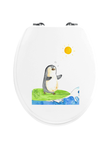 Mr. & Mrs. Panda Motiv WC Sitz Pinguin Surfer ohne Spruch in Weiß