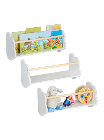 relaxdays 3 x Bücherregal "Wolke" in Weiß/ Natur - (B)50 x (H)24 x (T)18 cm