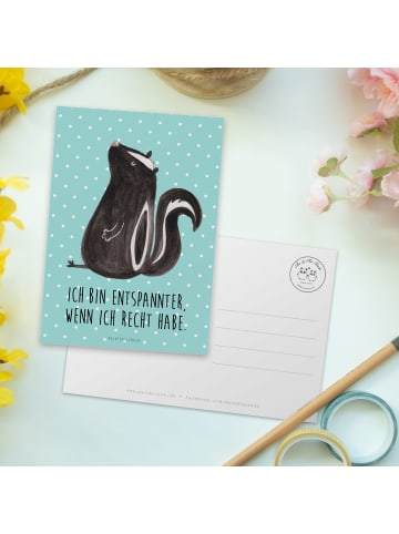 Mr. & Mrs. Panda Fotokarte Stinktier Sitzen mit Spruch in Türkis Pastell