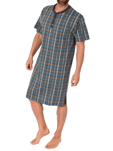 NORMANN kurzarm Nachthemd Knopfleiste am Hals - 72273 in blau