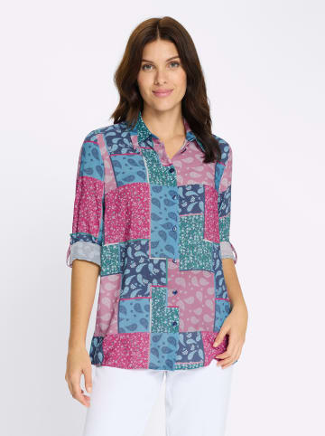Sieh an! Longbluse in fuchsia-jeansblau-bedruckt