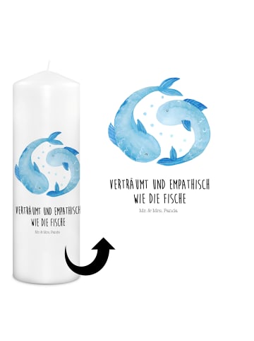 Mr. & Mrs. Panda Kerze Sternzeichen Fische mit Spruch in Weiß
