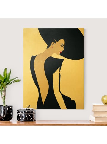 WALLART Leinwandbild Gold - Dame mit Hut in Dunkelblau in Blau