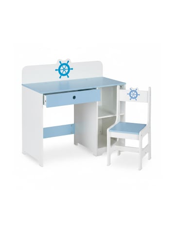 relaxdays Kinderschreibtisch "Seefahrt" in Blau/ Weiß