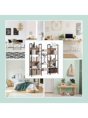 relaxdays Bücherregal in Hellbraun/ Schwarz - (B)158 x (H)166 x (T)24 cm