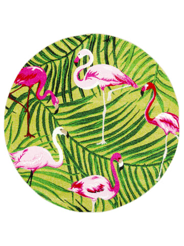 Pergamon Designer Teppich Faro Tropical Flamingos Rund in Groen