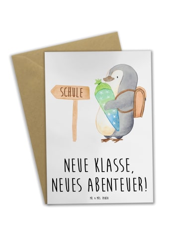 Mr. & Mrs. Panda Grußkarte Erster Schultag Abenteuer mit Spruch in Weiß