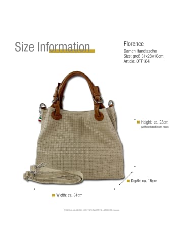 Florence Leder Handtasche, Umhängetasche Florence Tasche taupe, beige ca. 31cm