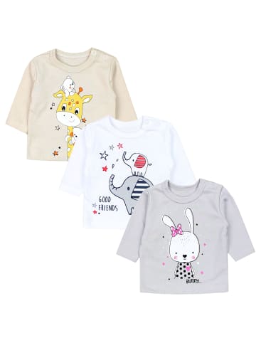 TupTam Unisex Baby Langarmshirt mit Spruch Aufdruck 3er Set in beige
