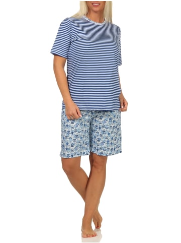 NORMANN kurzarm Pyjama Shorty Schlafanzug Spitzenbesatz - 62159 in hellblau