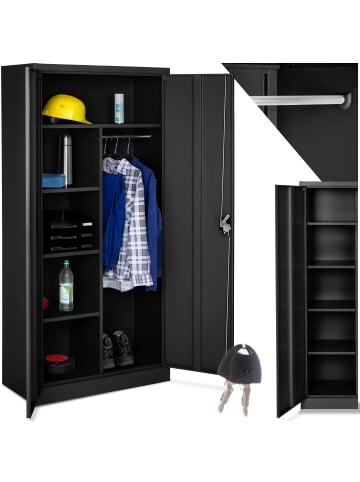 tectake Metallschrank mit 6 Fächern und Kleiderstange