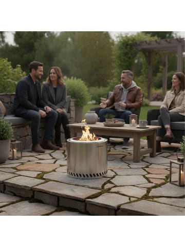 relaxdays Feuerschale "rauchfrei" in Silber - (H)36 x Ø 38 cm