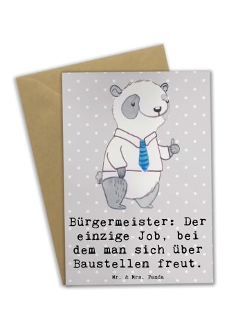 Mr. & Mrs. Panda babykarte Bürgermeister Freude mit Spruch in Grau Pastell