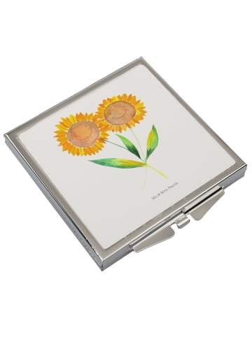 Mr. & Mrs. Panda Handtaschenspiegel quadratisch Blume Sonnenblum... in Weiß