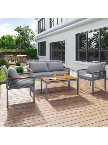 ABRIHOME Gartenlounge-Set in Grau mit Akazienholz-Tisch für 4 Personen