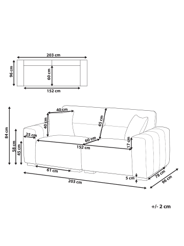 Beliani 3-Sitzer Sofa FAUSKAN in Blau - (W) 203 x (H) 84 x (L) 96 cm