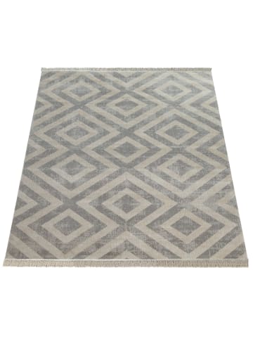 KADIMA DESIGN Teppich Kurzflor Rauten Wohnzimmer schmutzabweisend in Grau